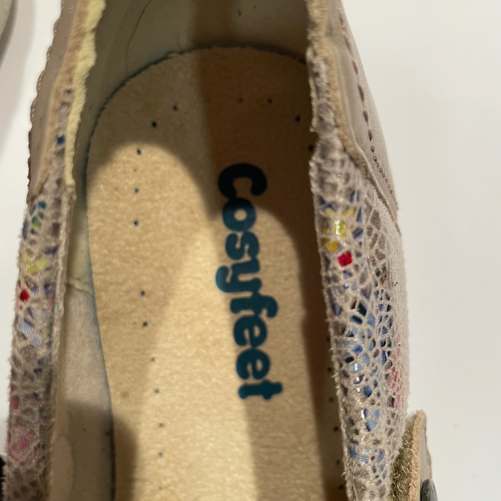 Cosyfeet Women Taupe Leather Floral Mary Jane Extra Roomy Comfort Shoes Size 7 - Picture 8 of 8